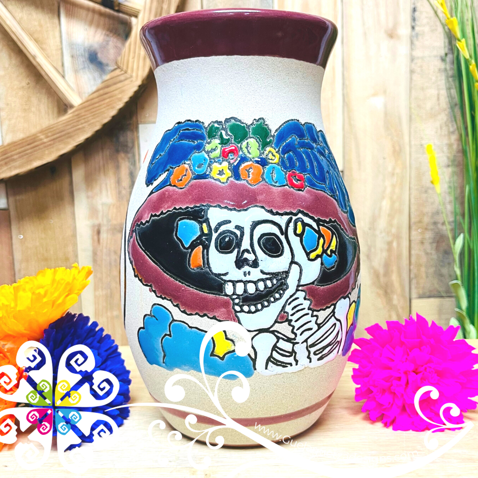 Maroon Catrina Ovulo Vase - Mexican Home Décor