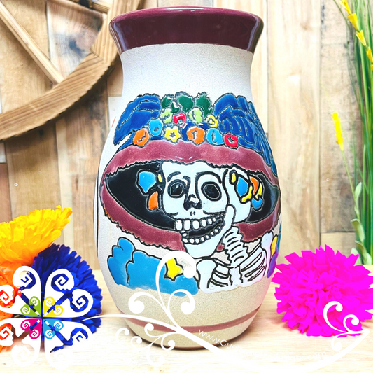 Maroon Catrina Ovulo Vase - Mexican Home Décor