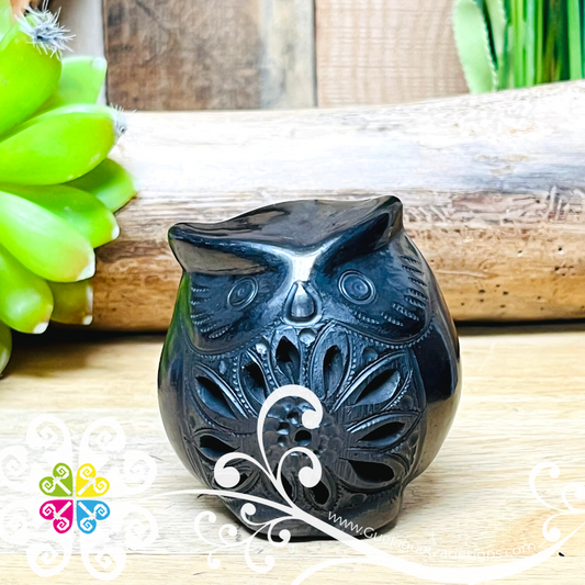 Mini Chunky Owl Black Clay Figure - Barro Negro Oaxaca
