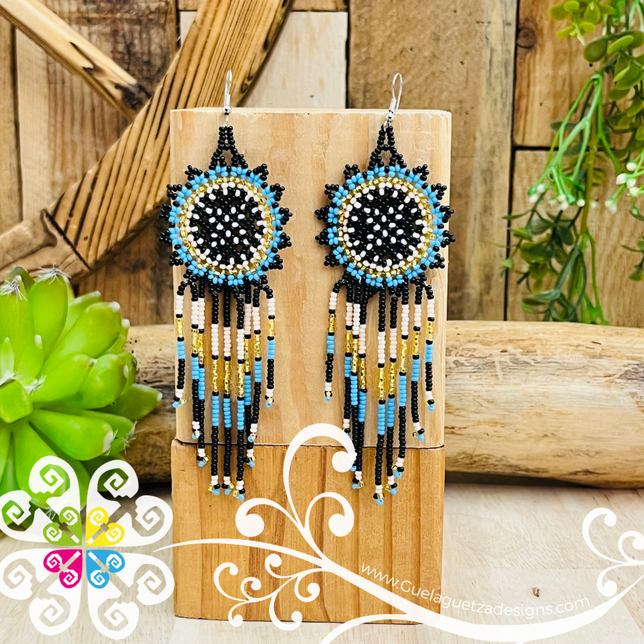 Beaded Sunflower Tassel Earrings