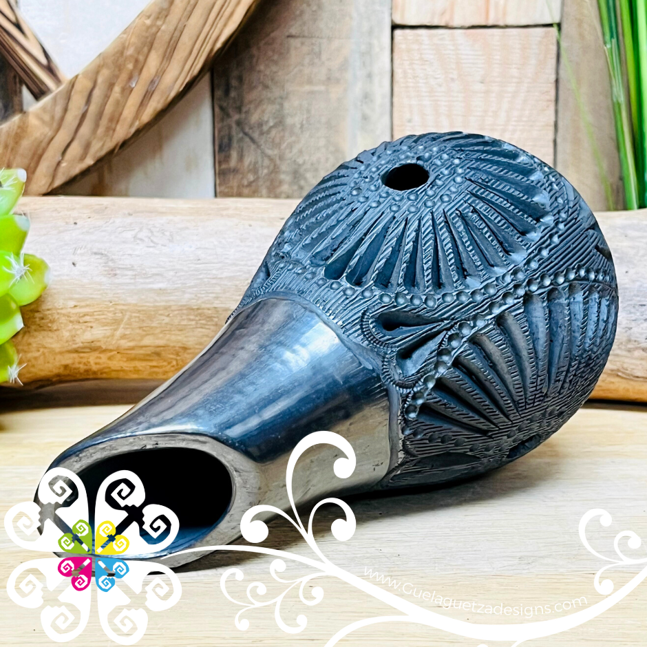 Medium Angled Black Clay Vase - Barro Negro Oaxaca