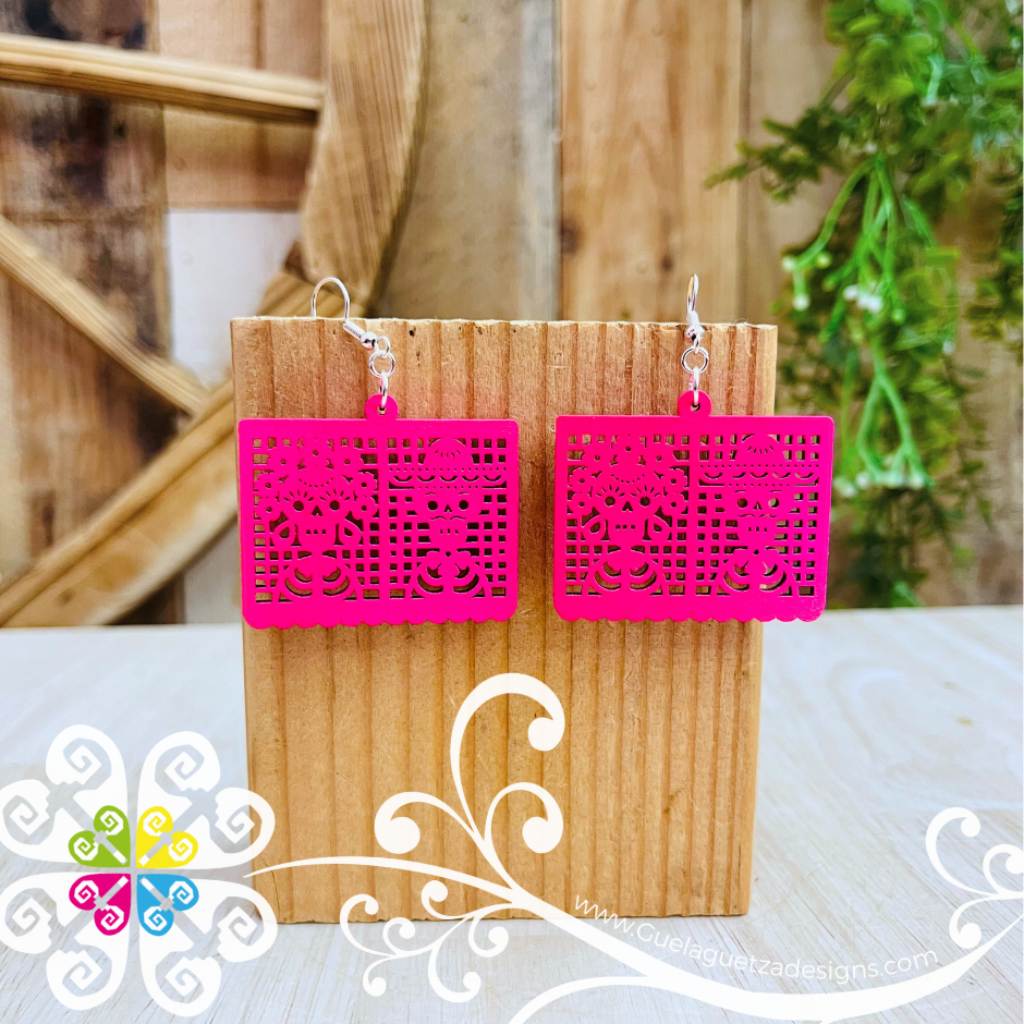Small Papel Picado Wood Earrings - Wood Earrings