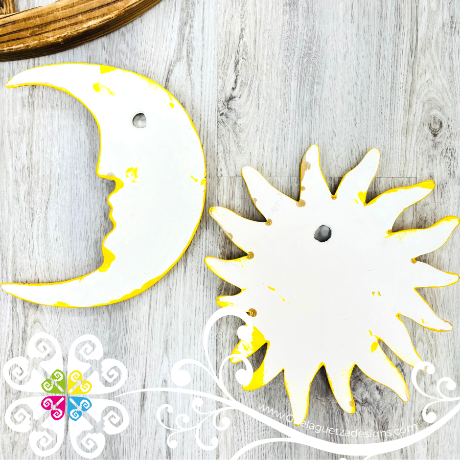 Large Yellow Ceramic Sun & Moon Set - Wall Decor