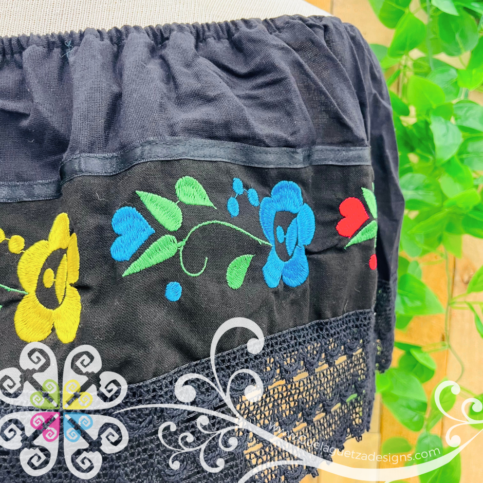 Black Campesina Embroider Crop Top- Women Top