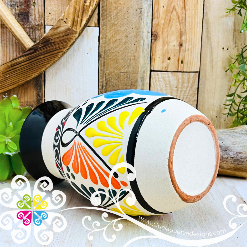 Black Florero Ovulo Floreado  - Mexican Home Décor