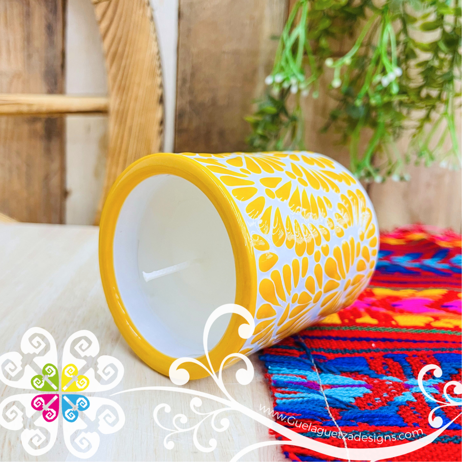 Large Cylinder Yellow Talavera Candle - Artisan Candles