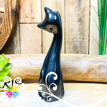 Small Long Neck Cat Black Clay Figure - Barro Negro Oaxaca