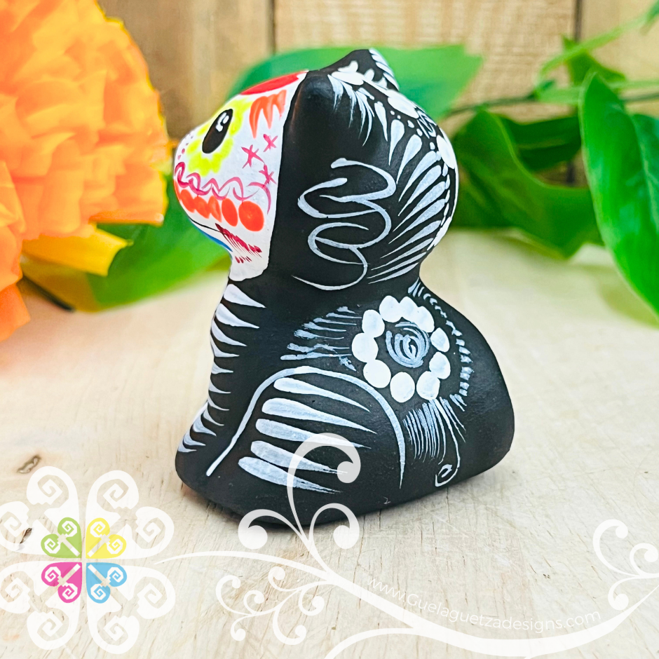 Mini Dia de los Muertos Seated Cat - Hand painted Cat