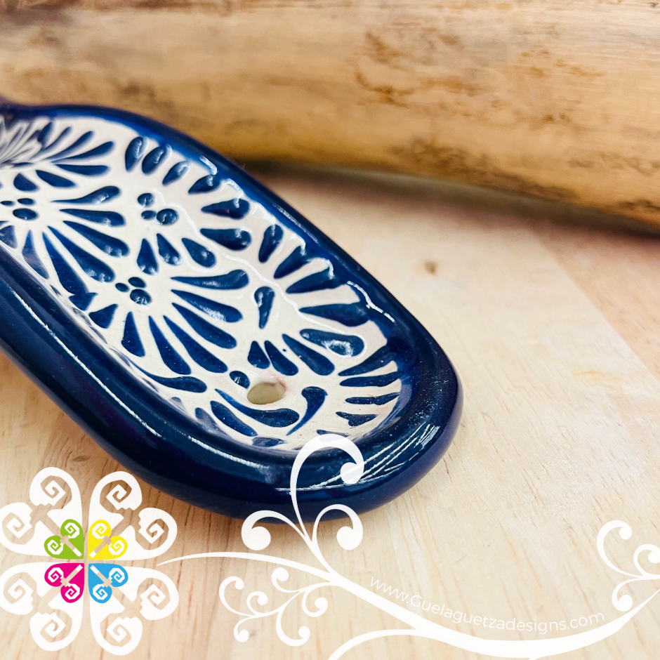 Blue Plumeado Talavera Spoon Rest - Talavera Kitchen