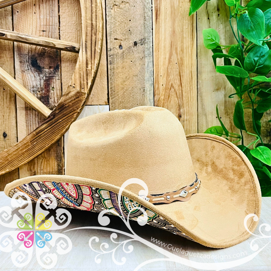 Tan Mitla Cowboy Velvet Hat - Hand Painted Hat