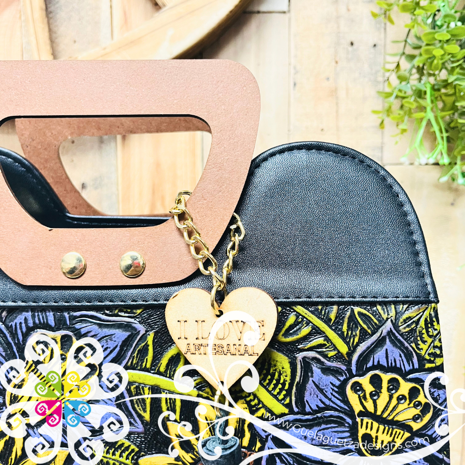Wood Handle Purse - Vegan Leather