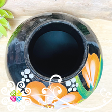 Medium Painted Cantarito Black Clay Vase - Barro Negro Oaxaca