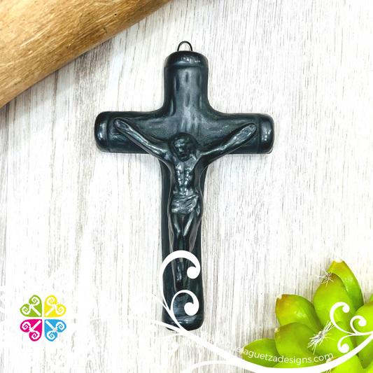 Small Jesus Clay Cross - Barro Negro Oaxaca