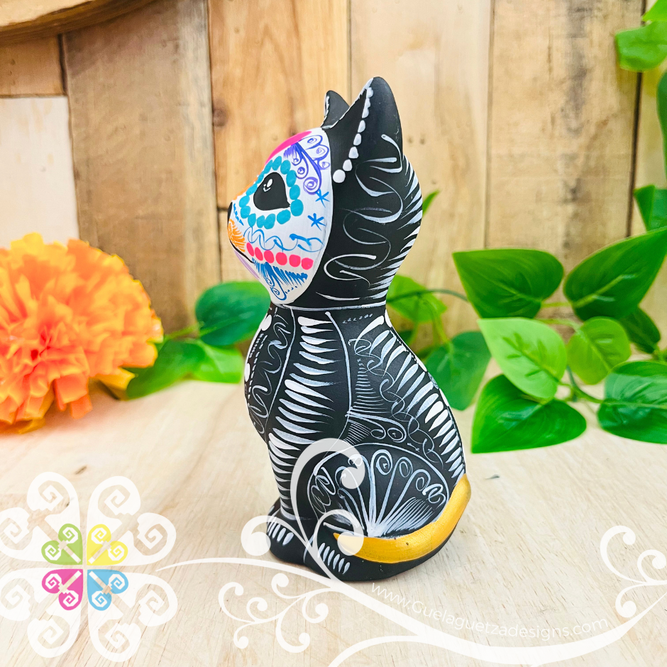 Dia de los Muertos Small Seated Cat - Hand painted Cat