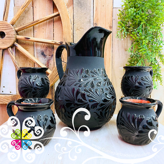 Black/Black Espiga Pato Pitcher Set - 4 Mugs
