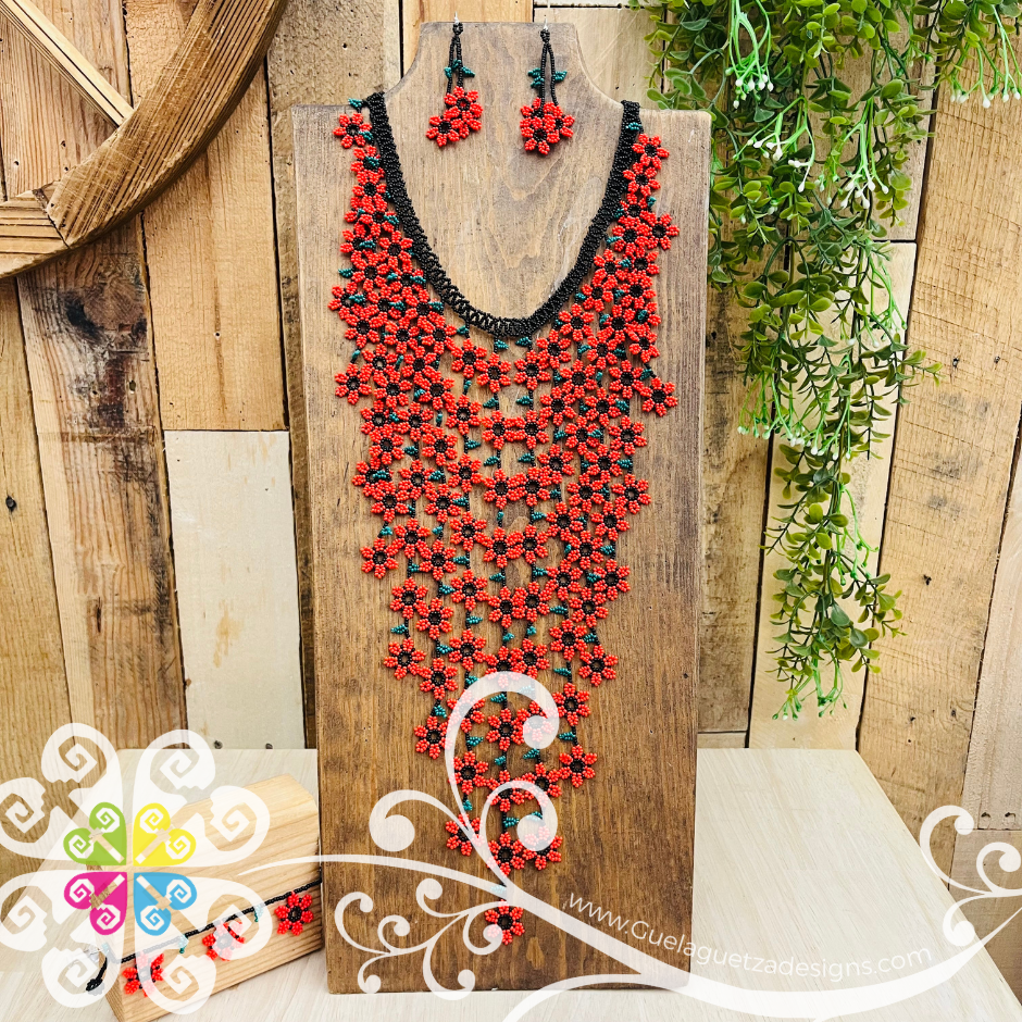 Large Daisy Waterfall Beaded Necklace Set