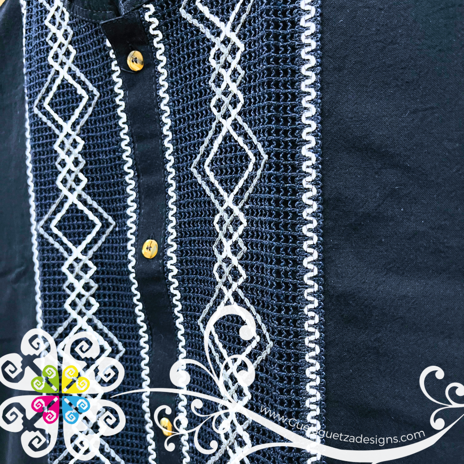Navy Blue Lace Men Guayabera - Men Shirt
