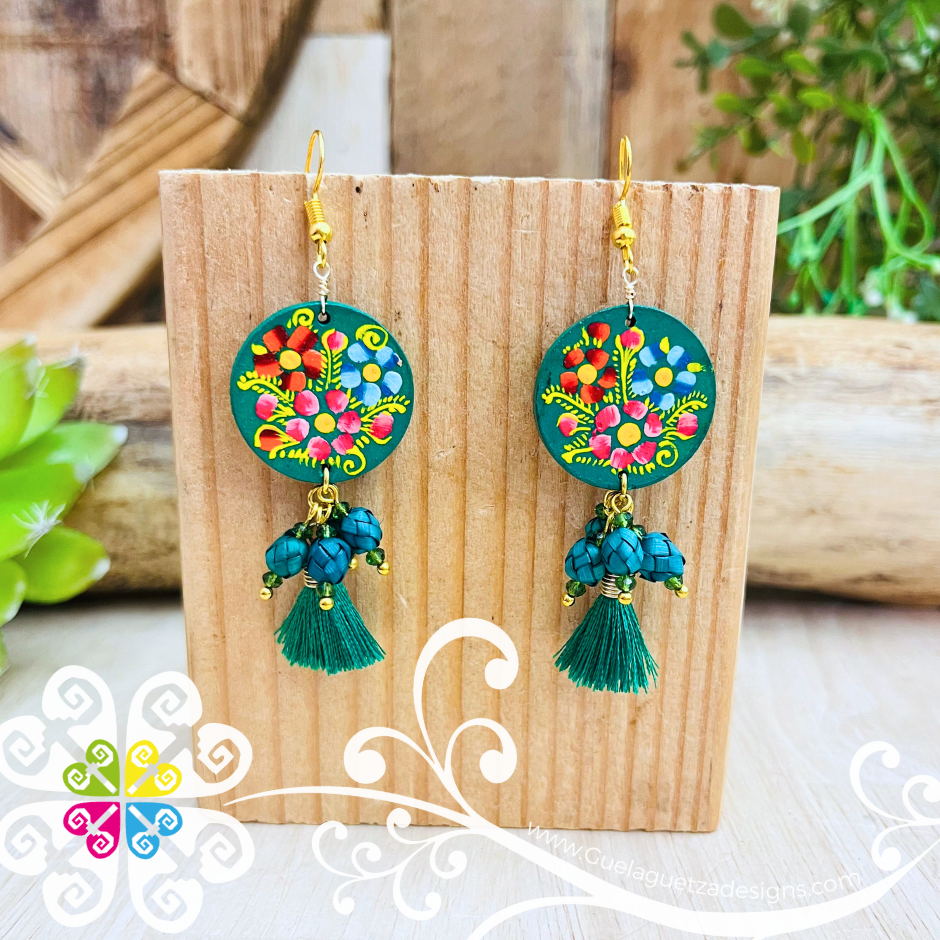 Solid Color Round Tassle Wood Earrings - Palm Earrings