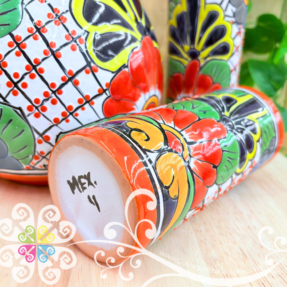 Orange Talavera Clay Pitcher Set - Set Clay Pitcher