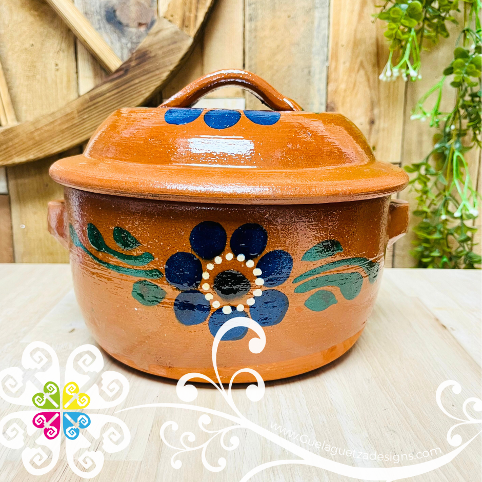 Small Flor Cazuela Barro con Tapa