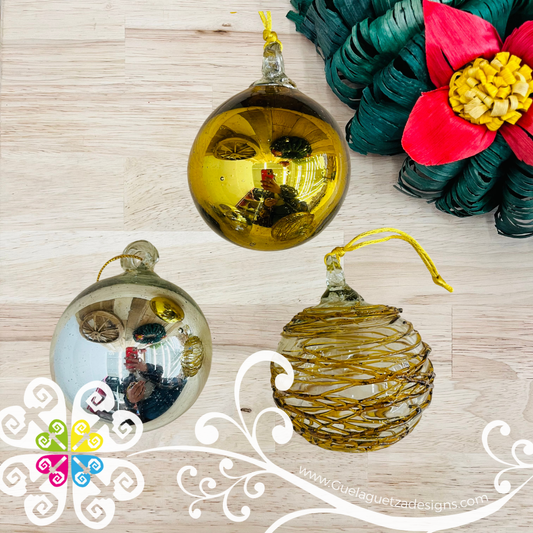 Set of Round Glass Ornaments - Christmas Vidrio Soplado Ornaments