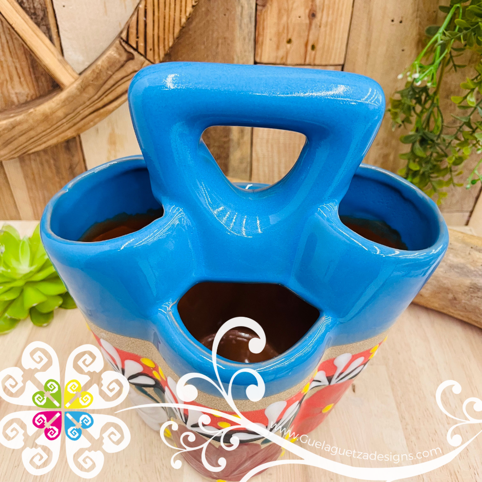 Blue Turquoise Flores Utensil Holder - Spoon Holder