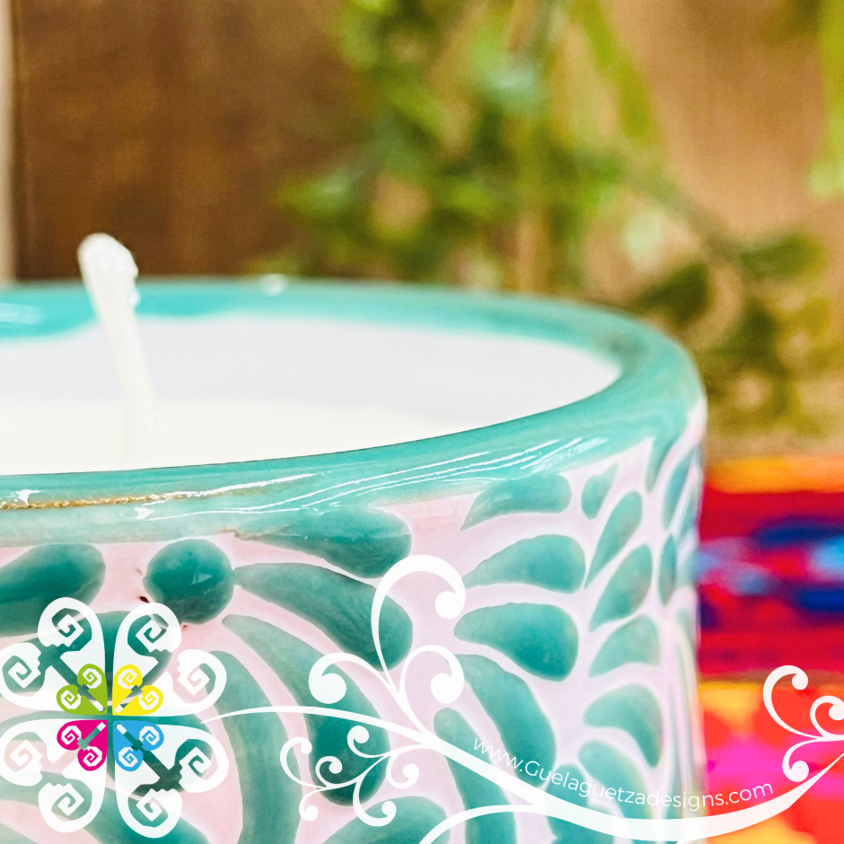 Large Tazon Green Talavera Candle - Artisan Candles
