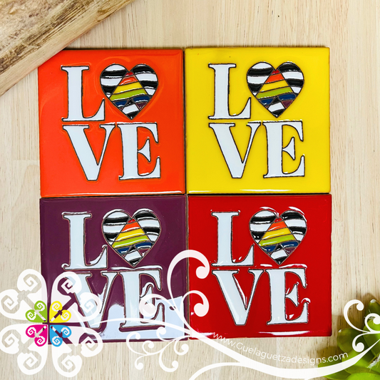 Set of 4 Heart Love Coaster Set -  Set of Clay Coasters