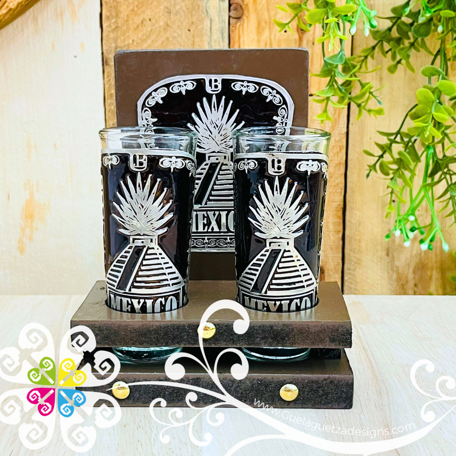 Mexico Shot Glasses - Tequilero Set with Stand