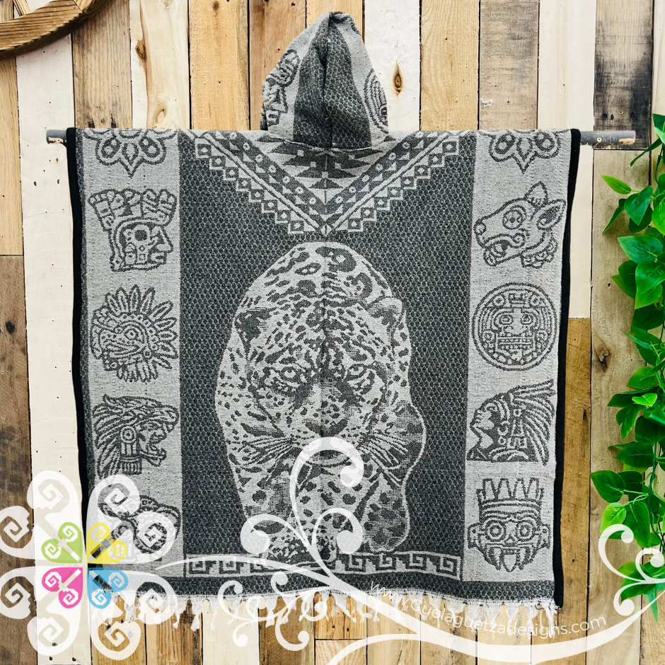 Jaguar / Guerrero Mexicano Gaban - Men Poncho with Hoodie