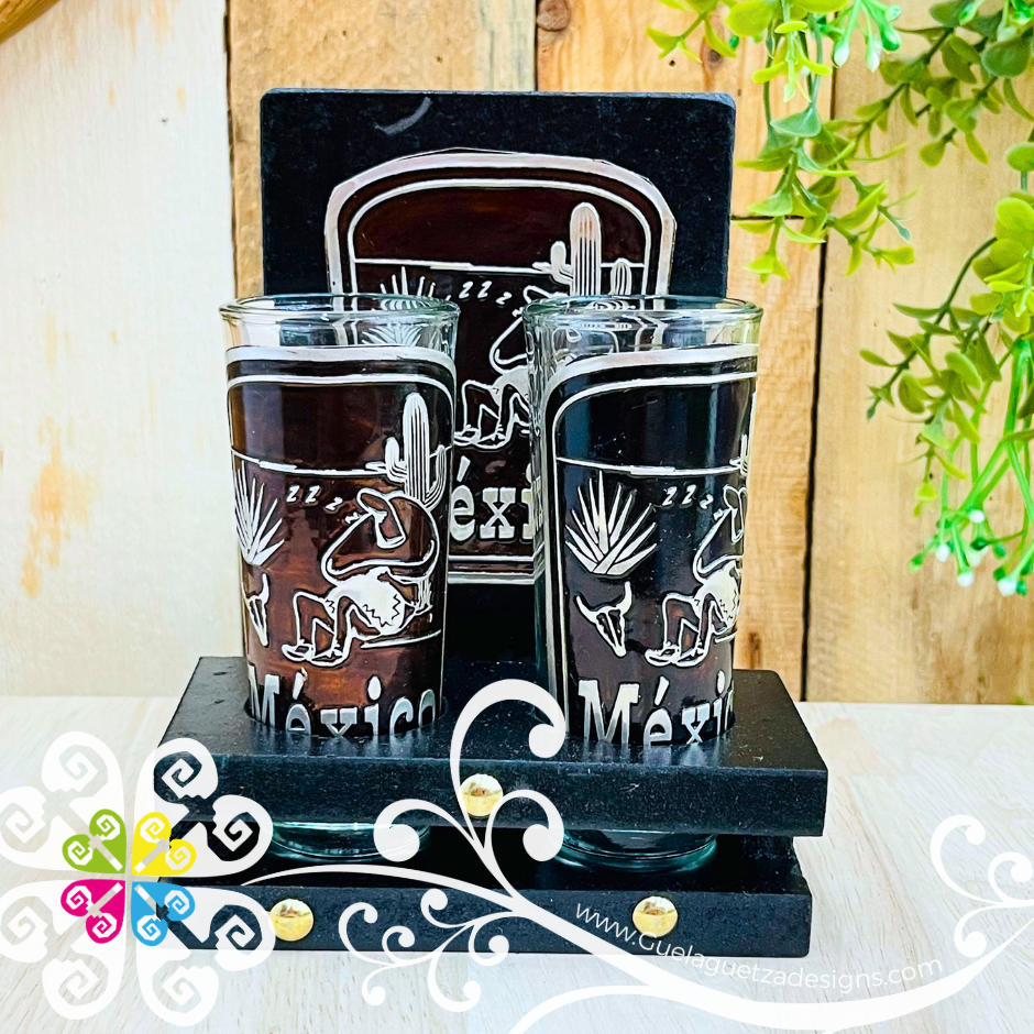 Mexico Shot Glasses - Tequilero Set with Stand