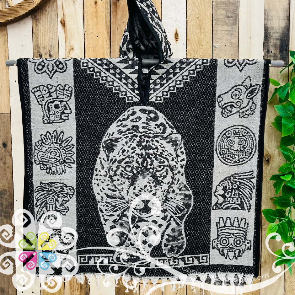 Jaguar / Guerrero Mexicano Gaban - Men Poncho with Hoodie