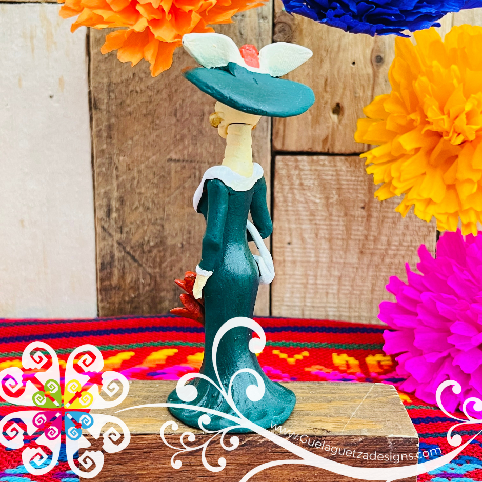 Mini Green Fina Clay Catrina Michoacana - Capula Clay Home