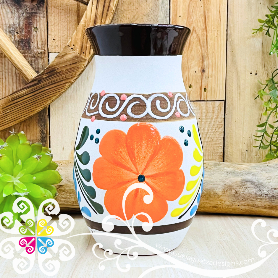 Brown Florero Ovulo Floreado - Mexican Home Décor
