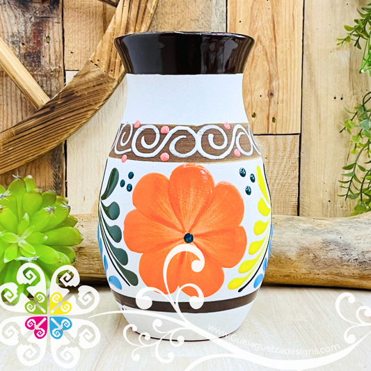 Brown Florero Ovulo Floreado - Mexican Home Décor