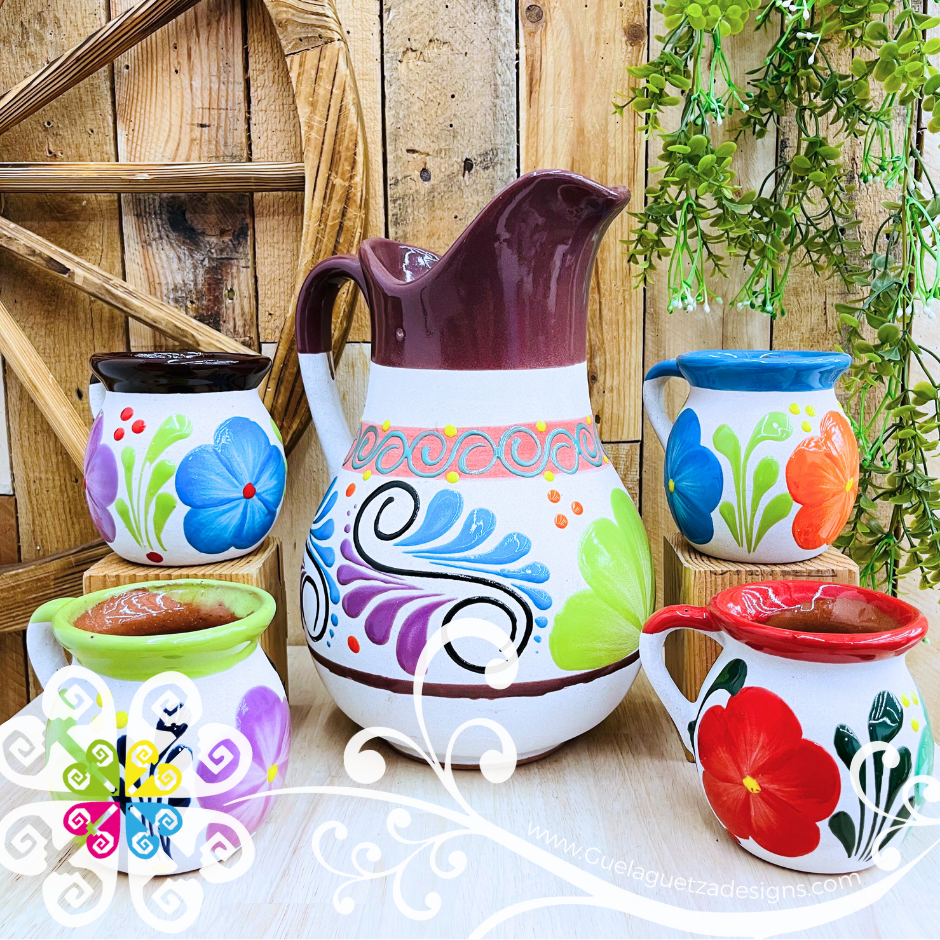 Multicolor Clay Pato Pitcher Set - 4 Mugs