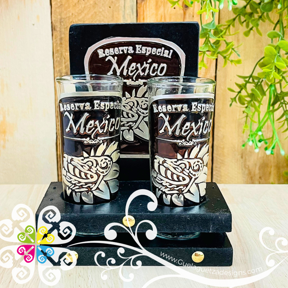 Mexico Shot Glasses - Tequilero Set with Stand