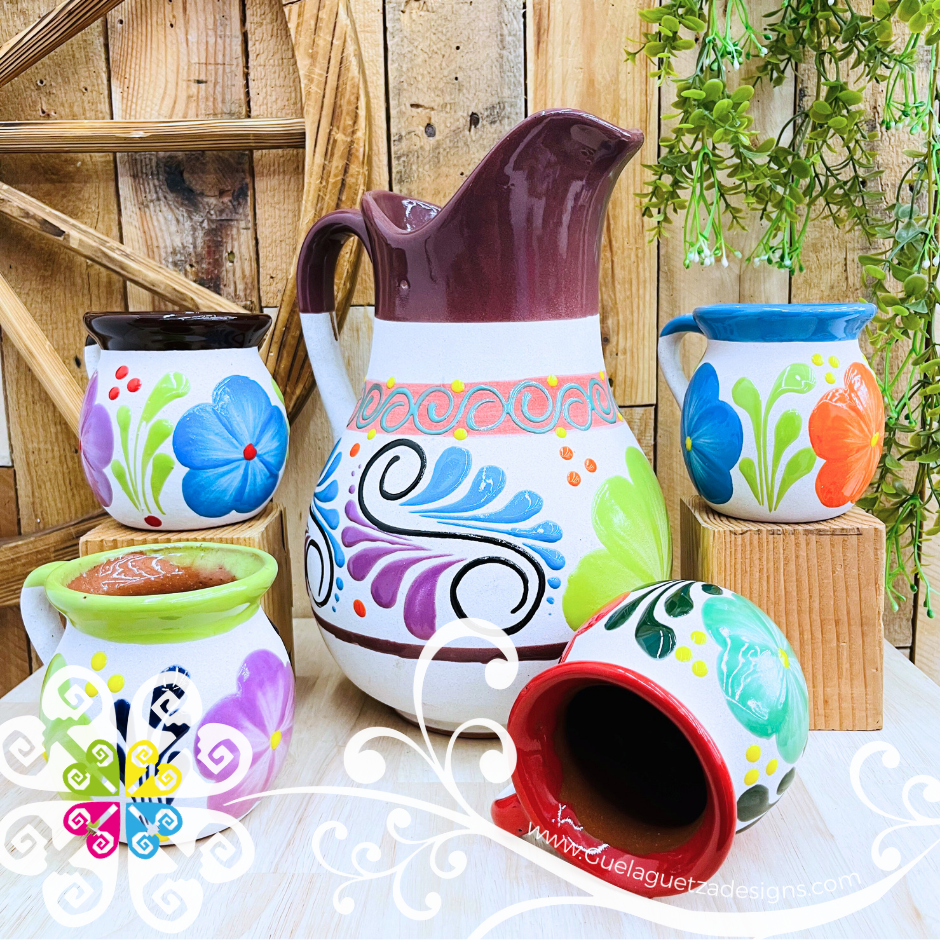 Multicolor Clay Pato Pitcher Set - 4 Mugs