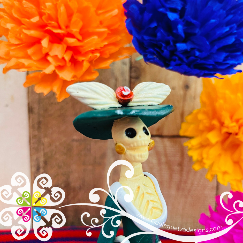 Mini Green Fina Clay Catrina Michoacana - Capula Clay Home