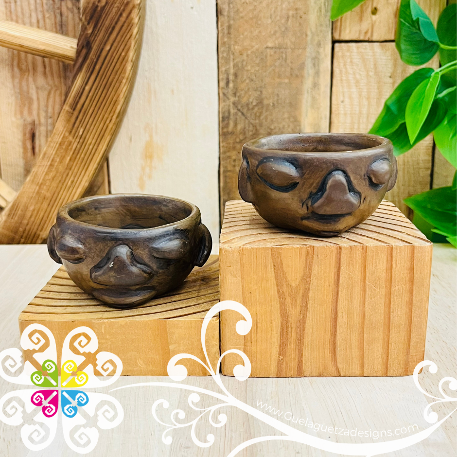 Set of 2 Olmeca Short Brown Clay Shot- Tequilero - Barro Cafe Oaxaca