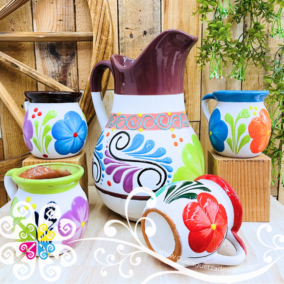 Multicolor Clay Pato Pitcher Set - 4 Mugs