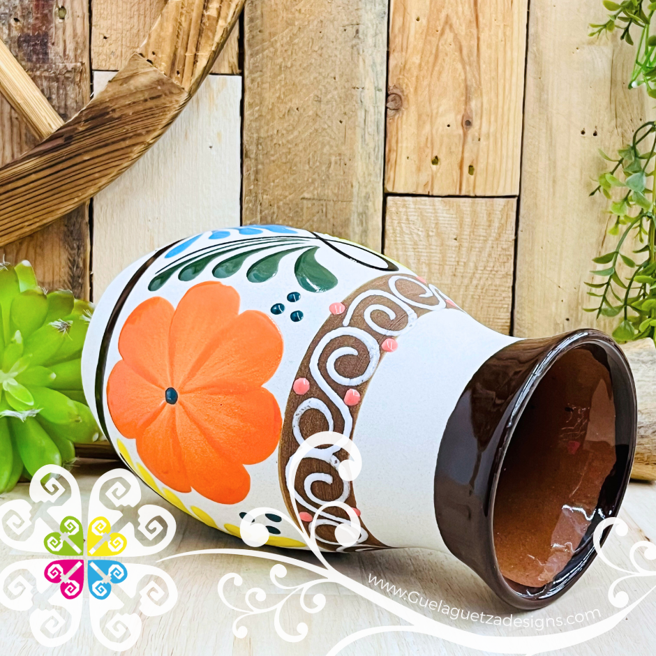 Brown Florero Ovulo Floreado - Mexican Home Décor