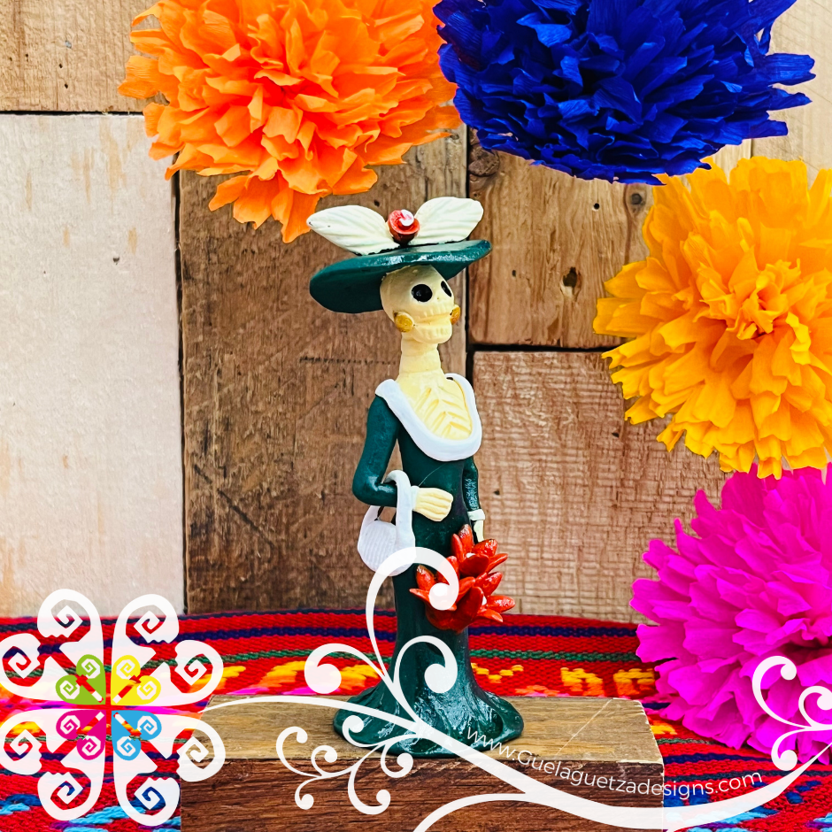 Mini Green Fina Clay Catrina Michoacana - Capula Clay Home