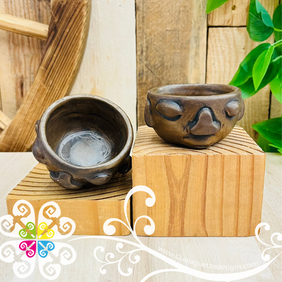 Set of 2 Olmeca Short Brown Clay Shot- Tequilero - Barro Cafe Oaxaca