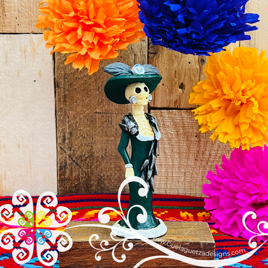 Mini Green Fina Clay Catrina Michoacana - Capula Clay Home