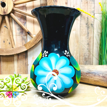 Large Black Clay Hand Painted Vase - Barro Negro Oaxaca