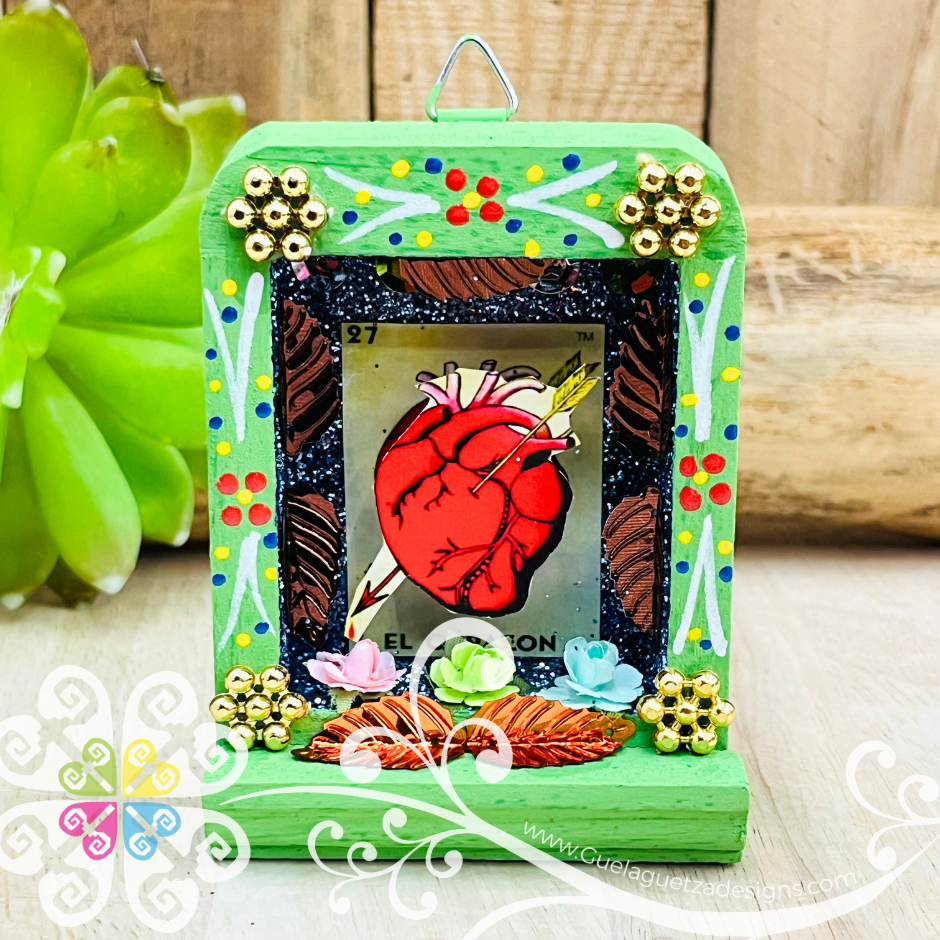 Green Miniature LoteriaMX Shadow Box - Cajita Decorativa