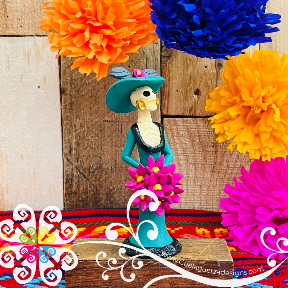 Mini Green Fina Clay Catrina Michoacana - Capula Clay Home