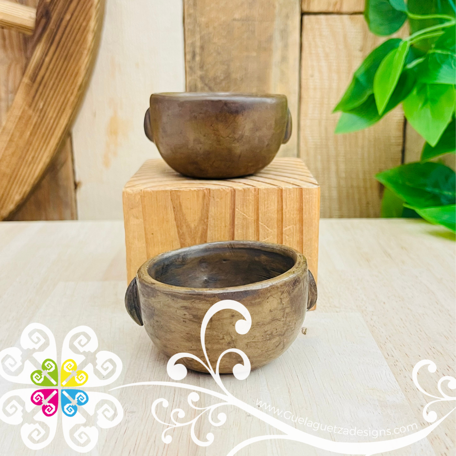 Set of 2 Olmeca Short Brown Clay Shot- Tequilero - Barro Cafe Oaxaca