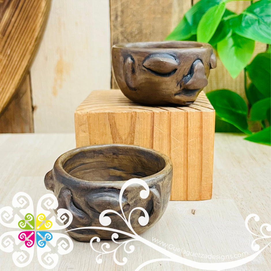 Set of 2 Olmeca Short Brown Clay Shot- Tequilero - Barro Cafe Oaxaca